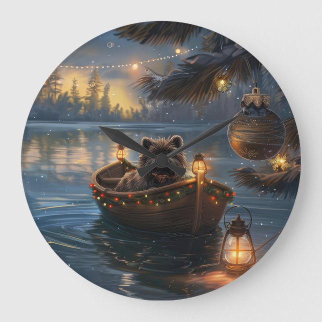 Affenpinscher Weihnachtsreise Große Wanduhr (Vorderseite)