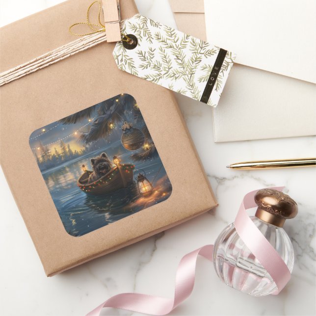 Affenpinscher Weihnachtsreise Quadratischer Aufkleber (Schenken)