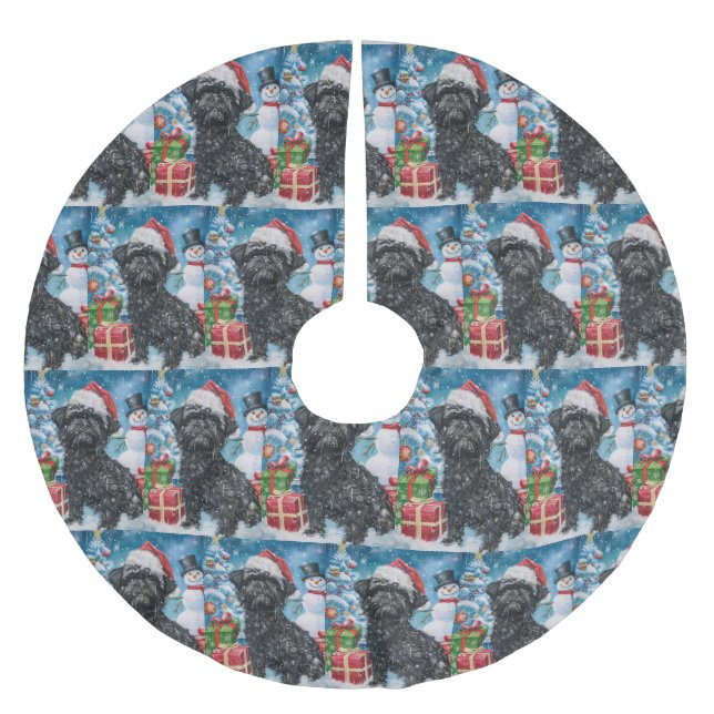 Affenpinscher Winter Wonderland Weihnachtsfreude Polyester Weihnachtsbaumdecke (Vorderseite)