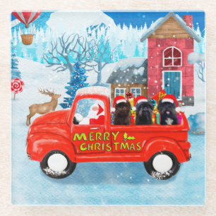 Affenpinschers Dog in Christmas Delivery Truck Glasuntersetzer