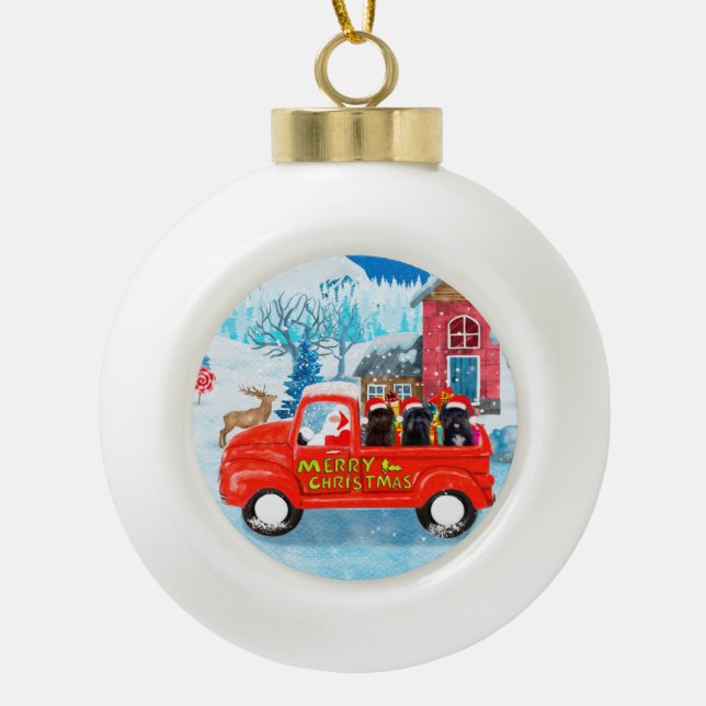 Affenpinschers Dog in Christmas Delivery Truck Keramik Kugel-Ornament (Vorderseite)