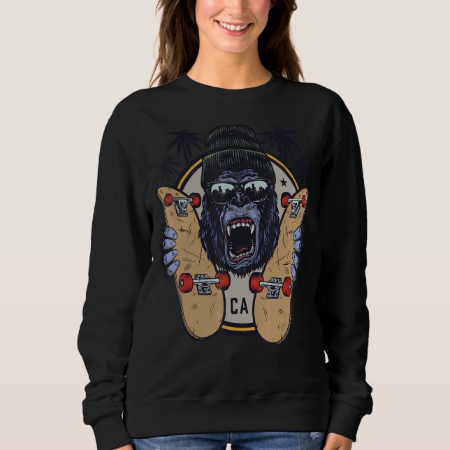 Affenschimmel mit Sonnenbrille und Skateboard 1 Sweatshirt (Vorderseite)