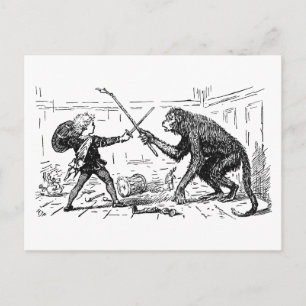 "Affenschwertkampf" Postkarte