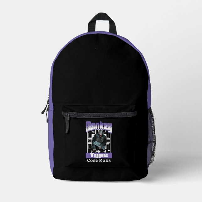 Affentyp, Code führt einen lustigen Vollstapelentw Bedruckter Rucksack (Vorderseite)