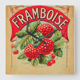 Affiche framboise, fruit, strawberry, raspberry, s quadratische wanduhr