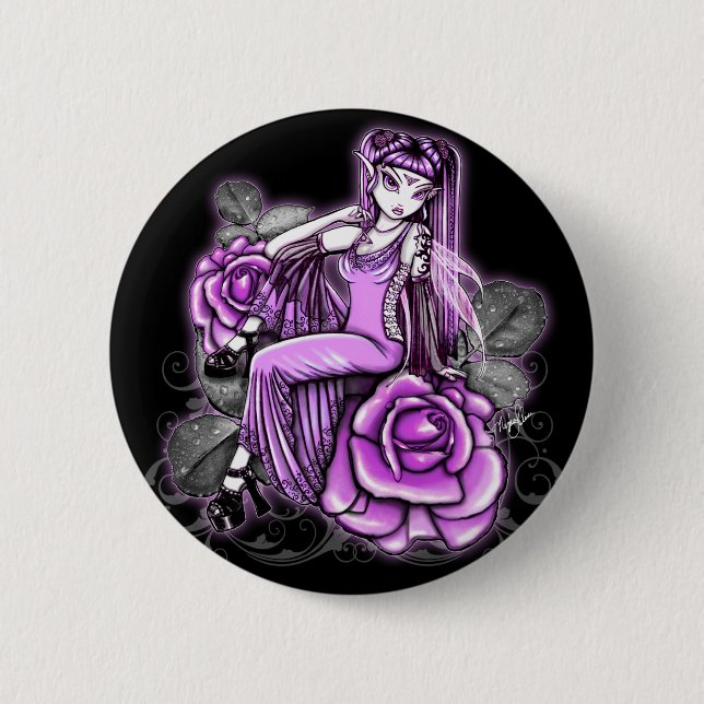 "Affinitäts-" rosa Valentinstag-Rosen-Feen-Knopf Button (Vorderseite)