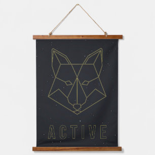 Affirmation poster gelbes Origami fox aktiv Wandteppich Mit Holzrahmen