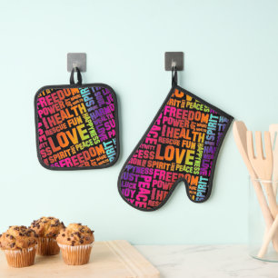 Affirmationen des Lebens - positive Worte 3a Ofenhandschuh & Topflappen-Set