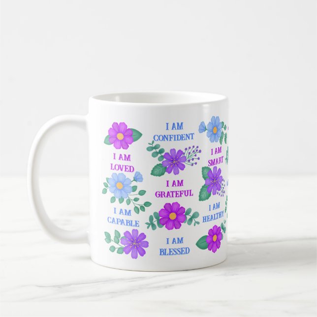 Affirmations Create your own quotes Lila floral Kaffeetasse (Links)