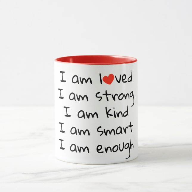 Affirmations Heart Typografy Red Black Tasse (Zentrum)