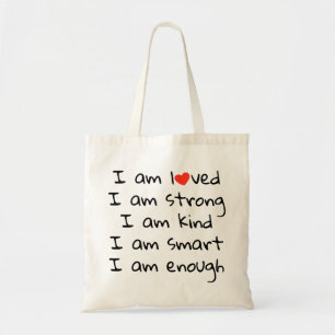 Affirmations Heart Typografy Red Black Tragetasche