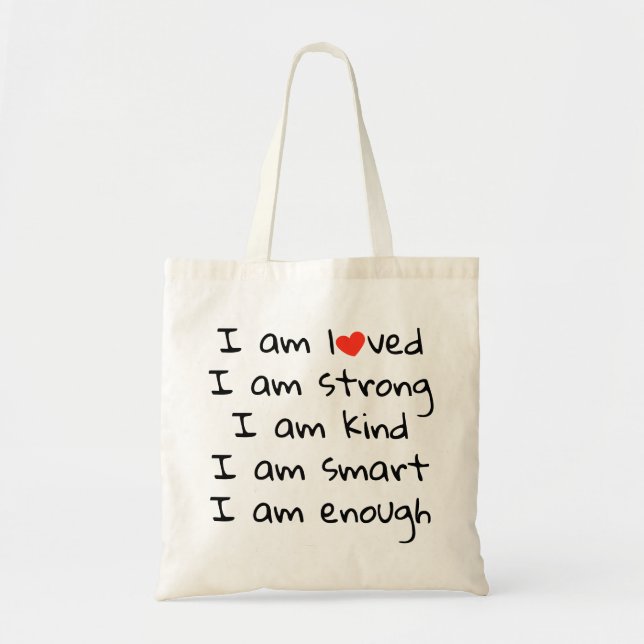 Affirmations Heart Typografy Red Black Tragetasche (Vorne)