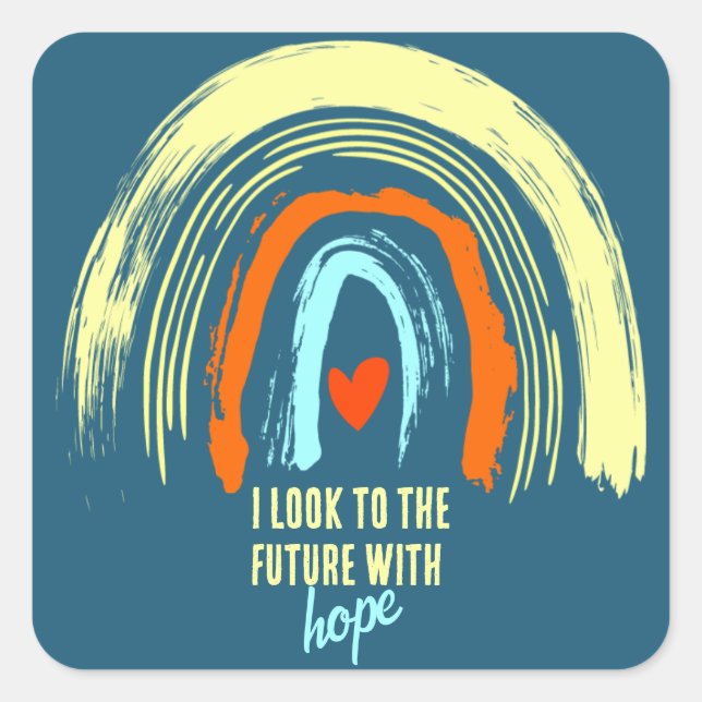 AFFIRMATIONSQUOTE RETRO BOHO RAINBOW QUADRATISCHER AUFKLEBER (Vorderseite)