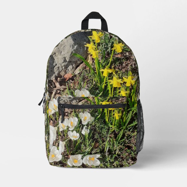 Affodien und Crocus Bedruckter Rucksack (Vorderseite)