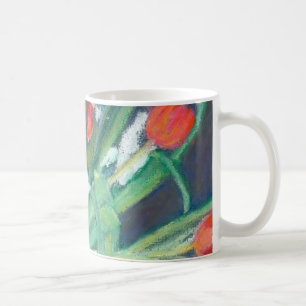 Affodien und Tulips handbemalt in Ölpasten Kaffeetasse