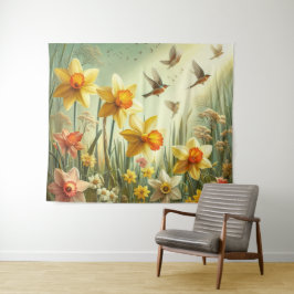 Affodien und Vögel Wandteppich