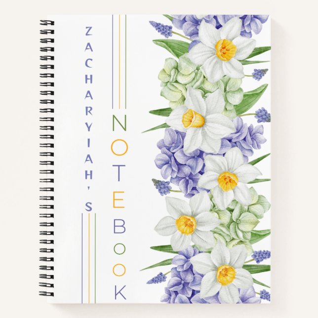 Affodil und Hydrangea Personalisiert Notizbuch (Vorderseite)