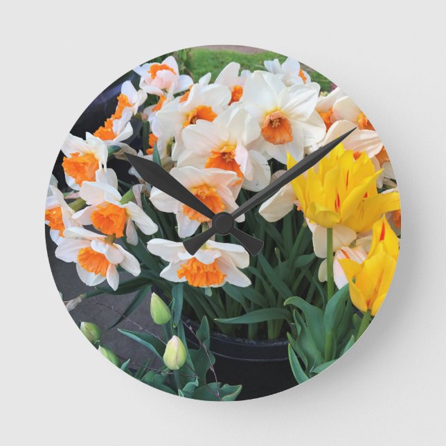 Affodils & Tulips, Oregon Runde Wanduhr (Vorderseite)