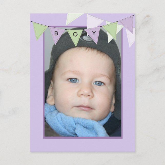Affordable Bunting Boys Birthday Photo Party Einladungspostkarte (Vorderseite)