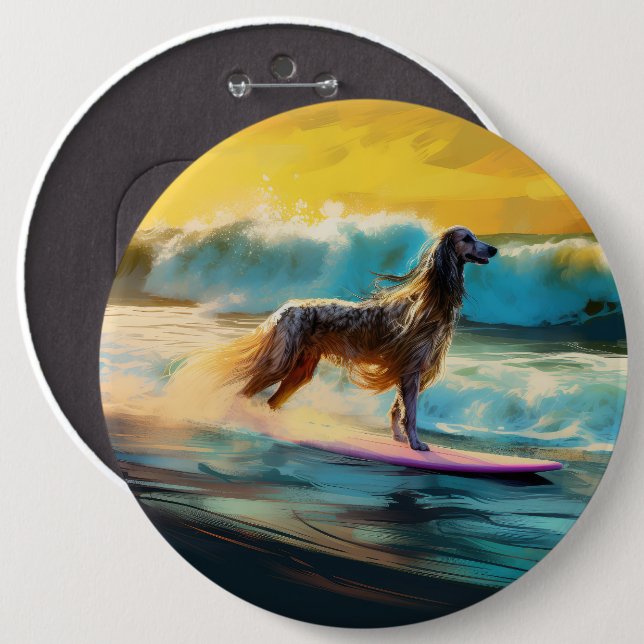 Afghan Hound Beach Surfmalerei Button (Vorne & Hinten)