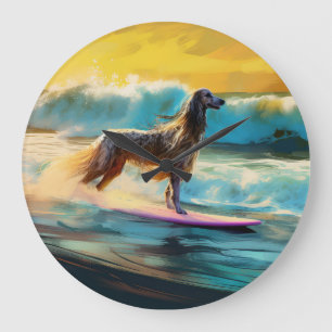 Afghan Hound Beach Surfmalerei Große Wanduhr