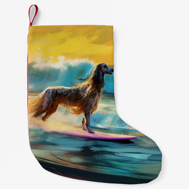 Afghan Hound Beach Surfmalerei Kleiner Weihnachtsstrumpf (Vorderseite)
