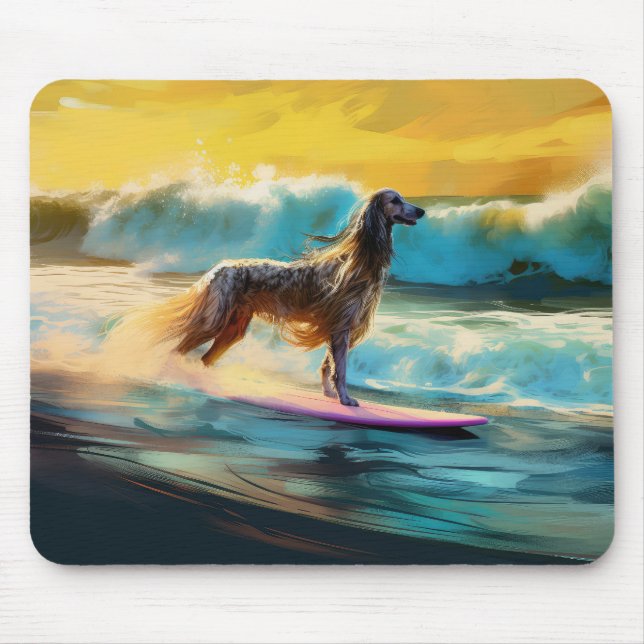 Afghan Hound Beach Surfmalerei Mousepad (Vorne)