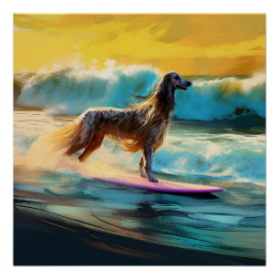 Afghan Hound Beach Surfmalerei Poster