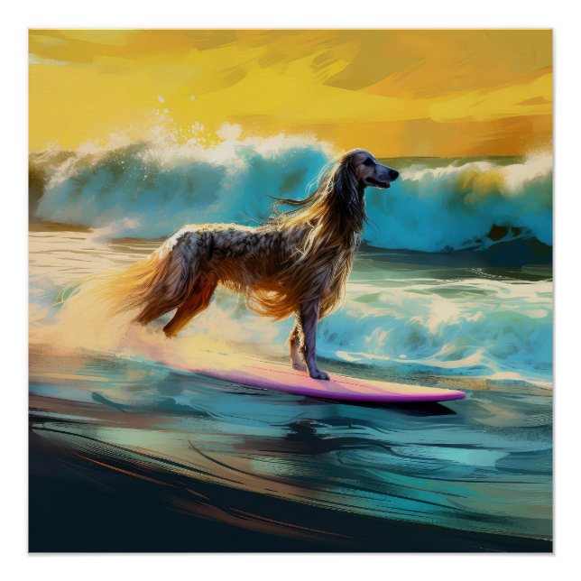 Afghan Hound Beach Surfmalerei Poster (Vorderseite)