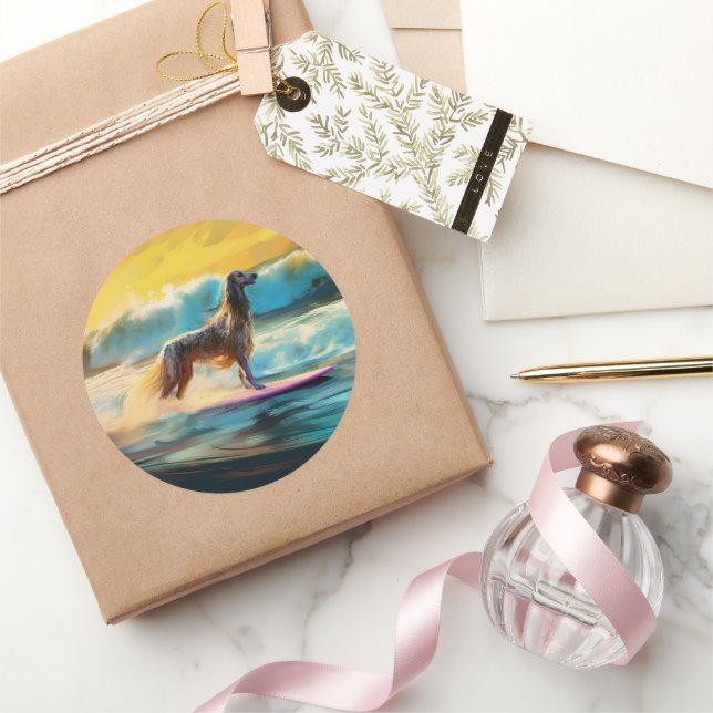 Afghan Hound Beach Surfmalerei Runder Aufkleber (Schenken)