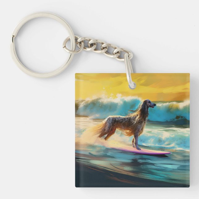 Afghan Hound Beach Surfmalerei Schlüsselanhänger (Vorderseite)
