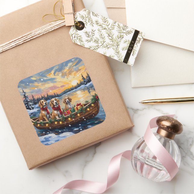 Afghan Hound Christmas Boat Holiday Quadratischer Aufkleber (Schenken)