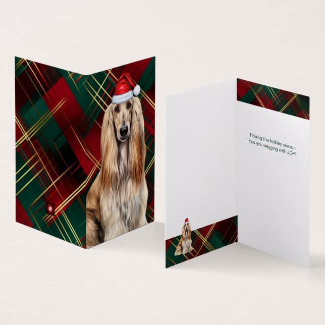 Afghan Hound Christmas Dog with Holiday Plaid (Innenseite und Außenseite)