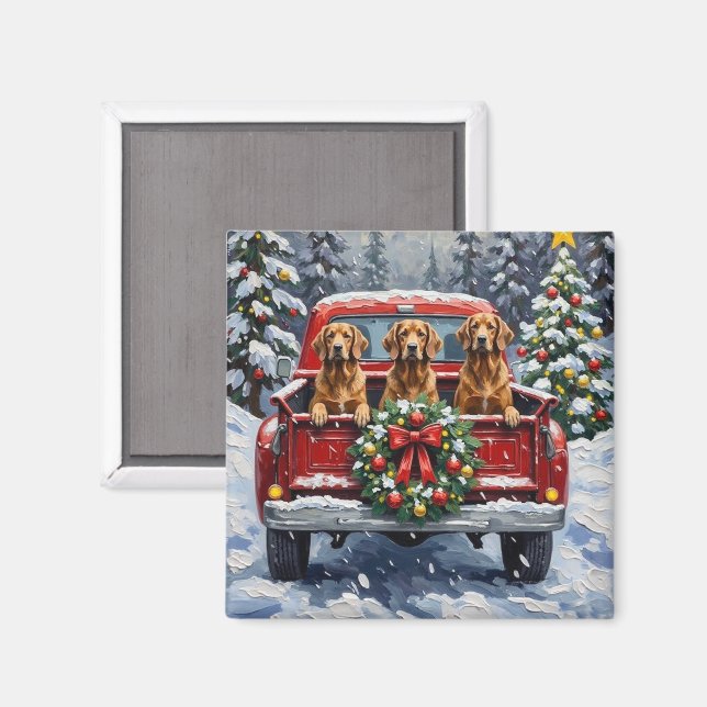 Afghan Hound Christmas Red Truck Holiday Magnet (Vorderseite/Rückseite)