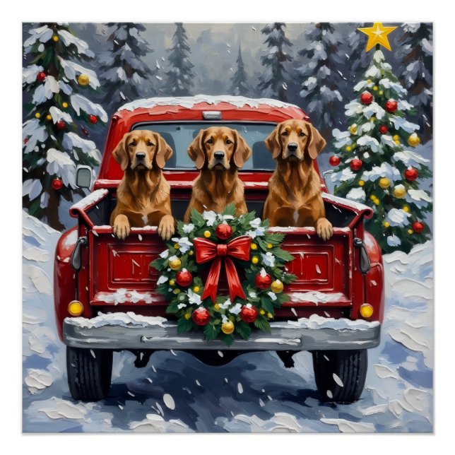 Afghan Hound Christmas Red Truck Holiday Poster (Vorderseite)