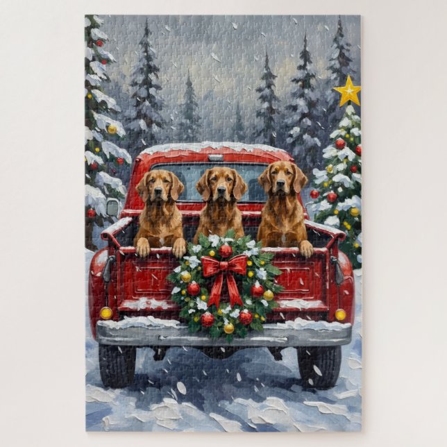 Afghan Hound Christmas Red Truck Holiday Puzzle (Vertikal)