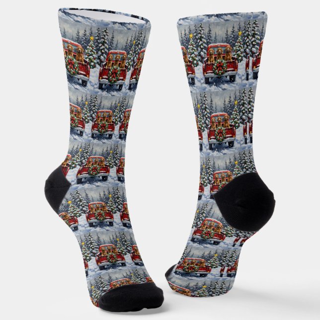 Afghan Hound Christmas Red Truck Holiday Socken (Gewinkelt)