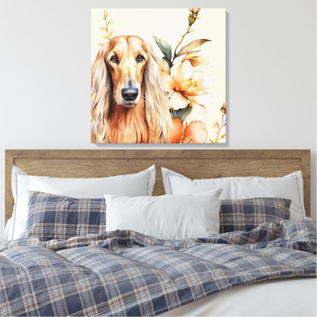 Afghan Hound Dog and Peach Lilies Leinwanddruck (Insitu (Schlafzimmer))