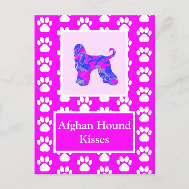 Afghan Hound Dog Kisses Silhouette Niedlich P&B Postkarte (Vorderseite)