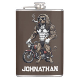 Afghan Hound Dog, muscular, tattooed, bodybuilder  Flachmann