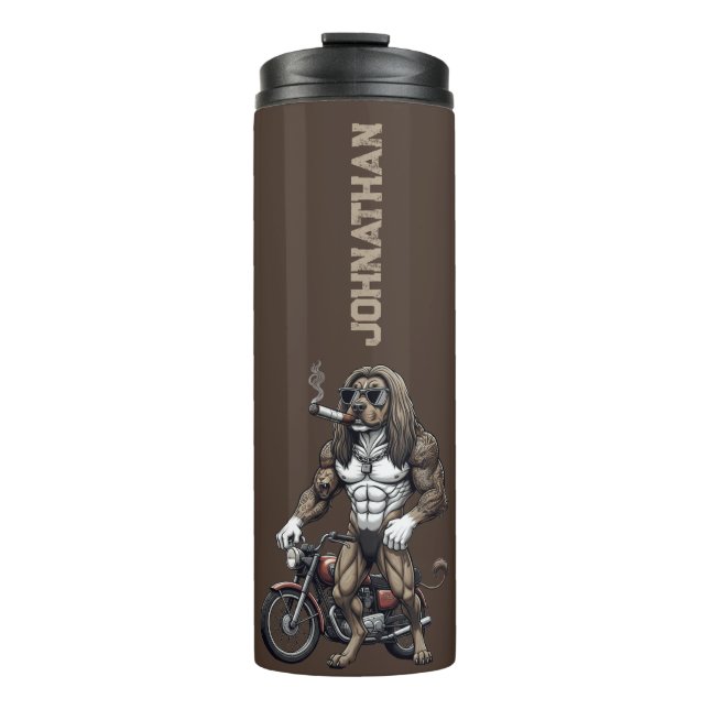 Afghan Hound Dog, muscular, tattooed, bodybuilder  Thermosbecher (Vorderseite)