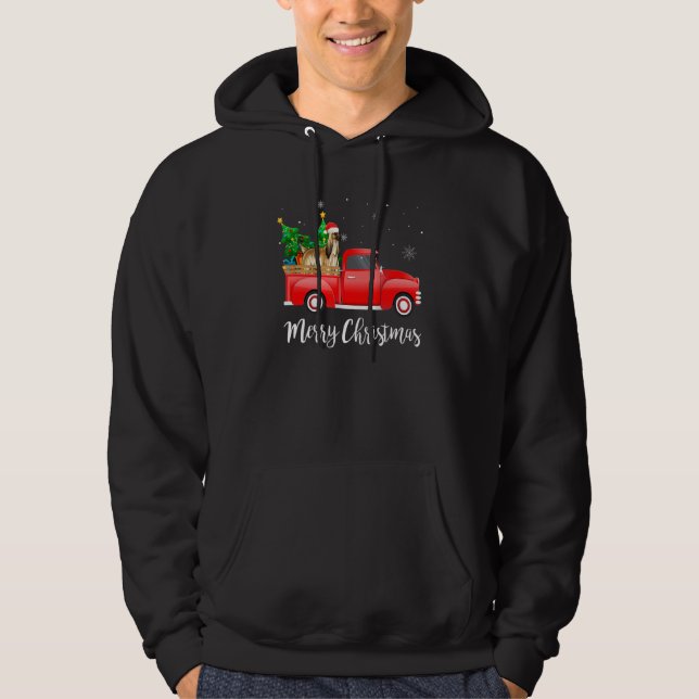 Afghan Hound Dog Riding Red Truck Weihnachten Hoodie (Vorderseite)