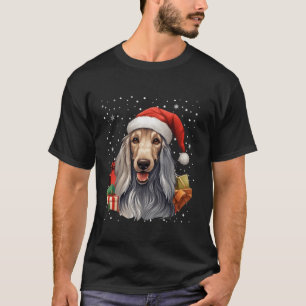 Afghan Hound Dog Santa Claus Hat Weihnachtsschnee  T-Shirt