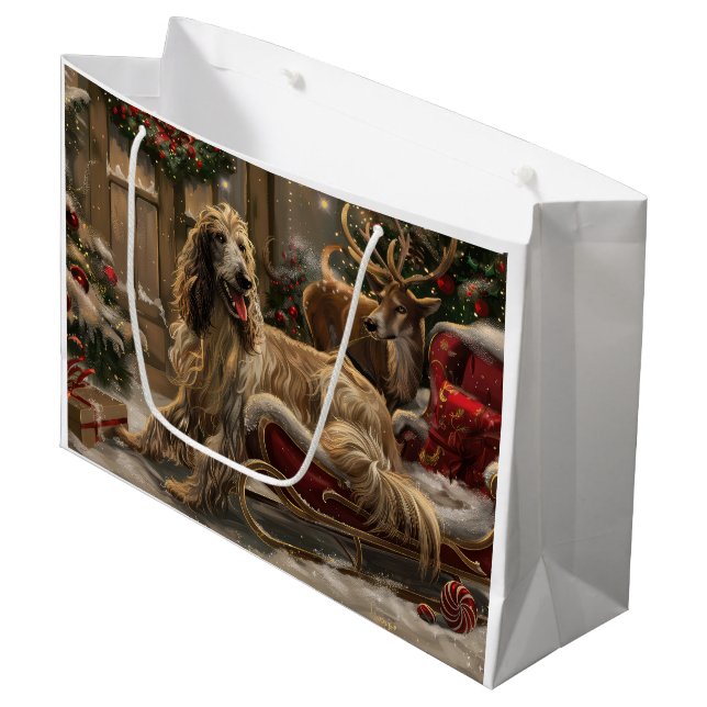 Afghan Hound Dog Weihnachtsfest Große Geschenktüte (Vorderseite Schrägansicht)