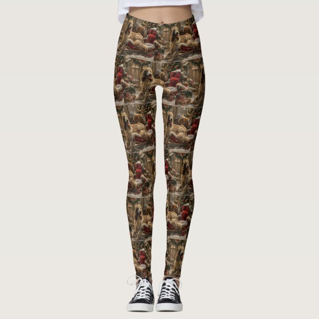 Afghan Hound Dog Weihnachtsfest Leggings (Vorderseite)
