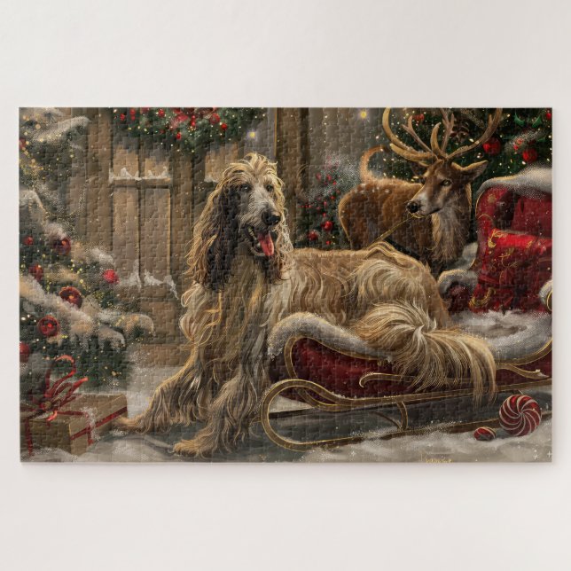 Afghan Hound Dog Weihnachtsfest Puzzle (Horizontal)