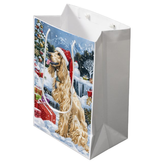 Afghan Hound Dog Winter Wunderland Weihnachtsfreud Mittlere Geschenktüte (Vorderseite Schrägansicht)