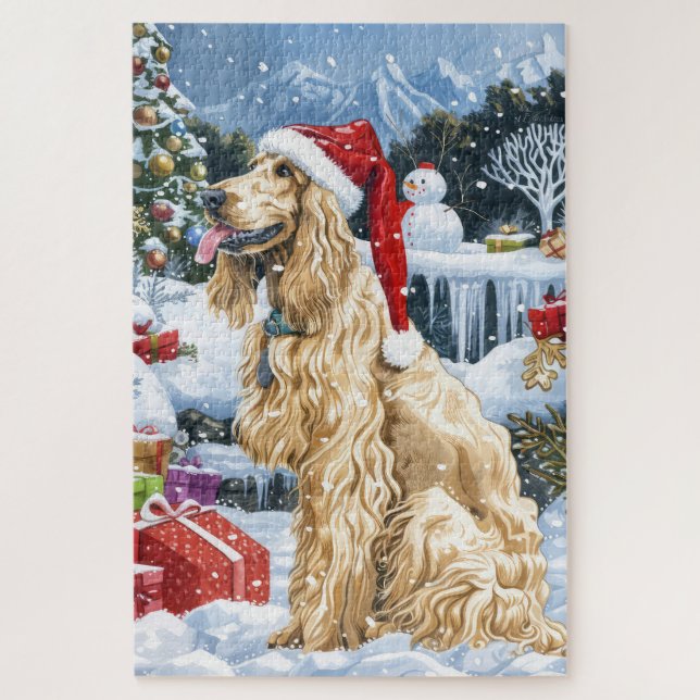Afghan Hound Dog Winter Wunderland Weihnachtsfreud Puzzle (Vertikal)