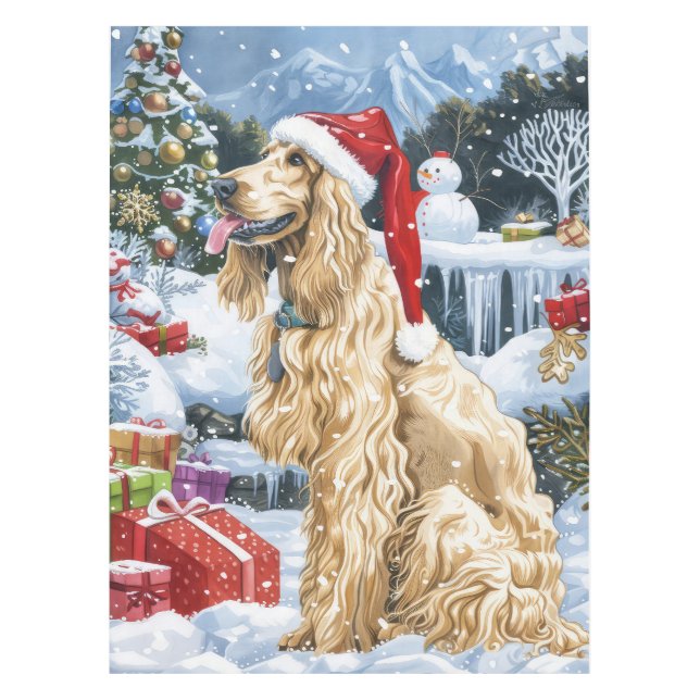 Afghan Hound Dog Winter Wunderland Weihnachtsfreud Tischdecke (Vorderseite)
