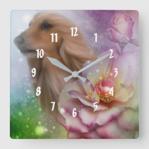 Afghan Hound Fantasy Blume Dog Art Quadratische Wanduhr